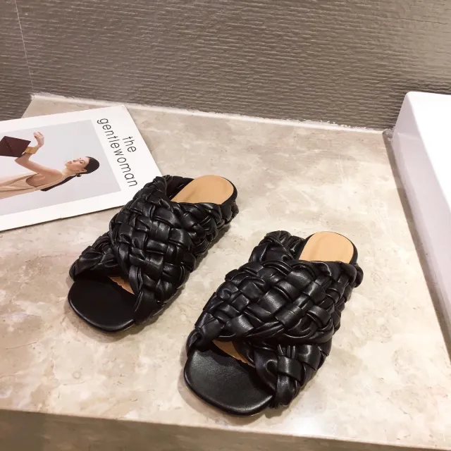 Woven Slippers Flat Comfortable Casual Flat Heel Sandals Women'S Shoes Black - Shop at LoveMi