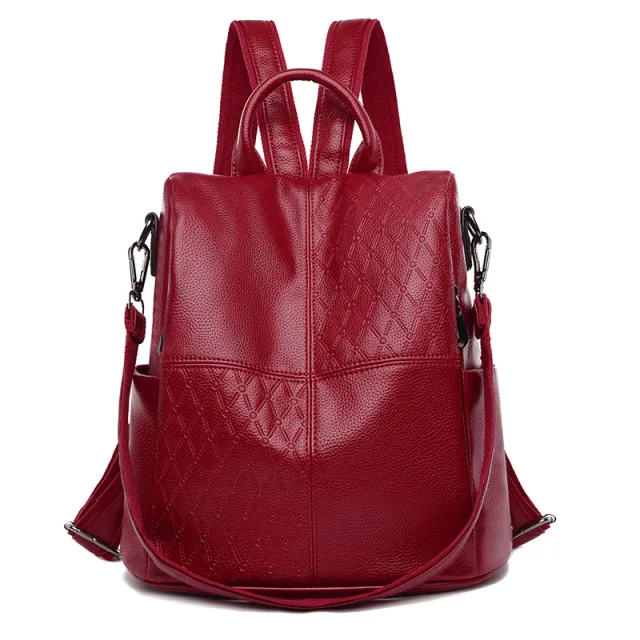 3 in 1 Fashion Women Anti Theft Backpack High Split Vintage Leather Red - Shop at LoveMi