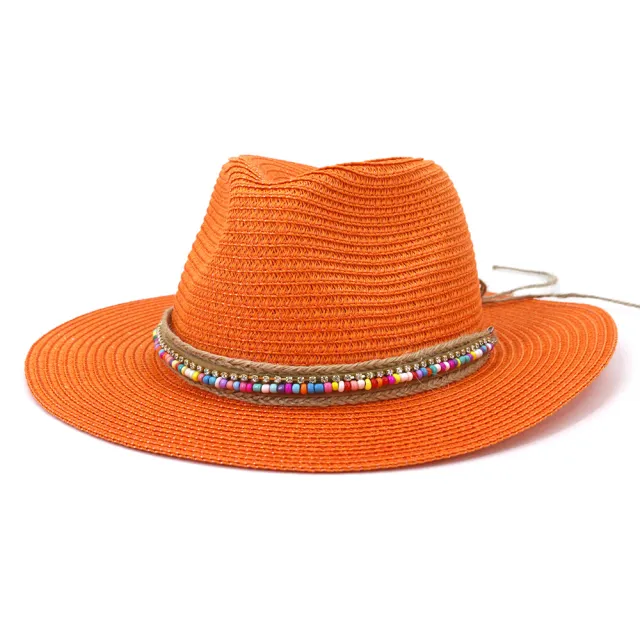 Ladies Outdoor Travel Beach Sun Hat Spring And Summer Color Jazz Straw Hat Cmdjs034 Color Orange - Shop at LoveMi