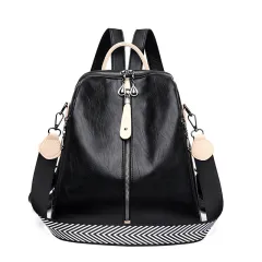 New Women Backpacks Soft Leather Backpack Fashion - Black - View 1