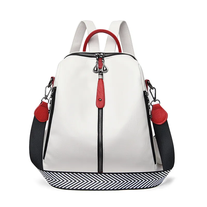 New Women Backpacks Soft Leather Backpack Fashion - White