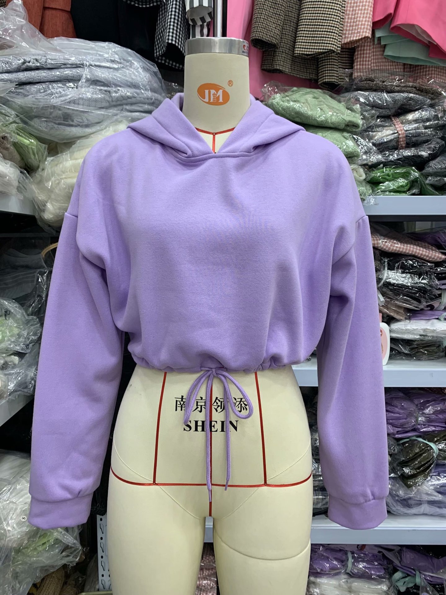 All-Match Light Purple Drawstring Waist Hooded Sweater Women