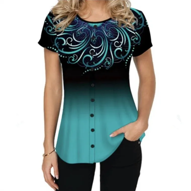 New Simple Round Neck Fashion Gradient - Blue