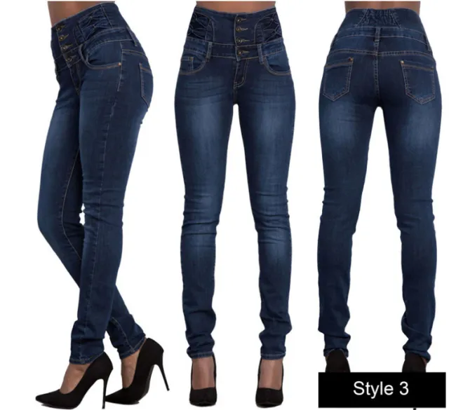 Fashion Elastic High Waist Jeans Women Pencil Royal Xl - Shop at LoveMi