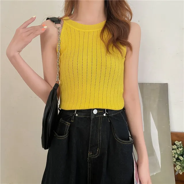Fashion Ice Silk Knitted Top With Small Straps For Women Yellow - Shop at LoveMi