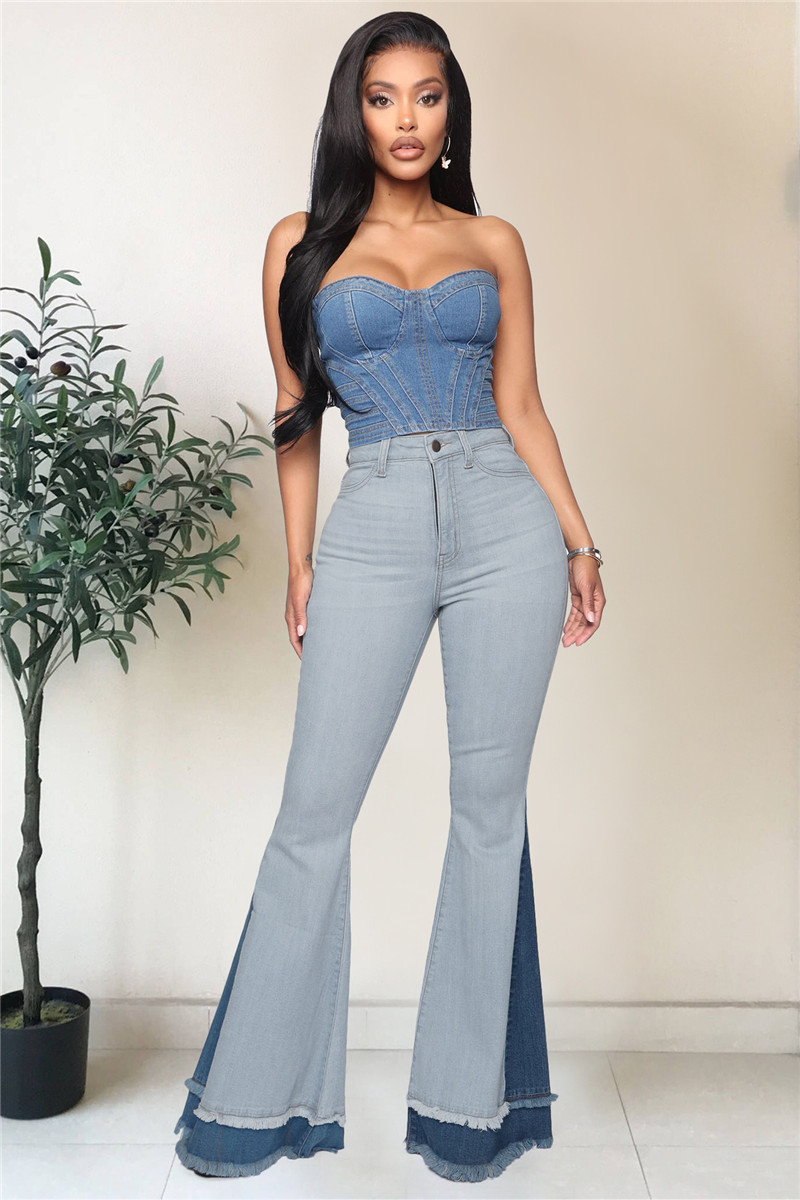 Fashion Casual Washed Big Flared Jeans Blue - Shop at LoveMi