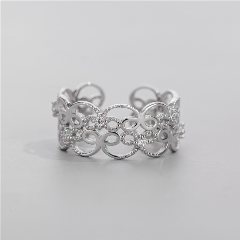 S925 Sterling Silver Flower Wide Lace Romantic Ring