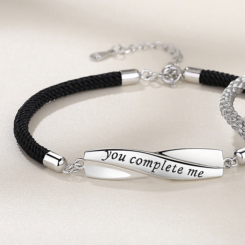 You Complete Me Couple Hand Rope Sterling Silver