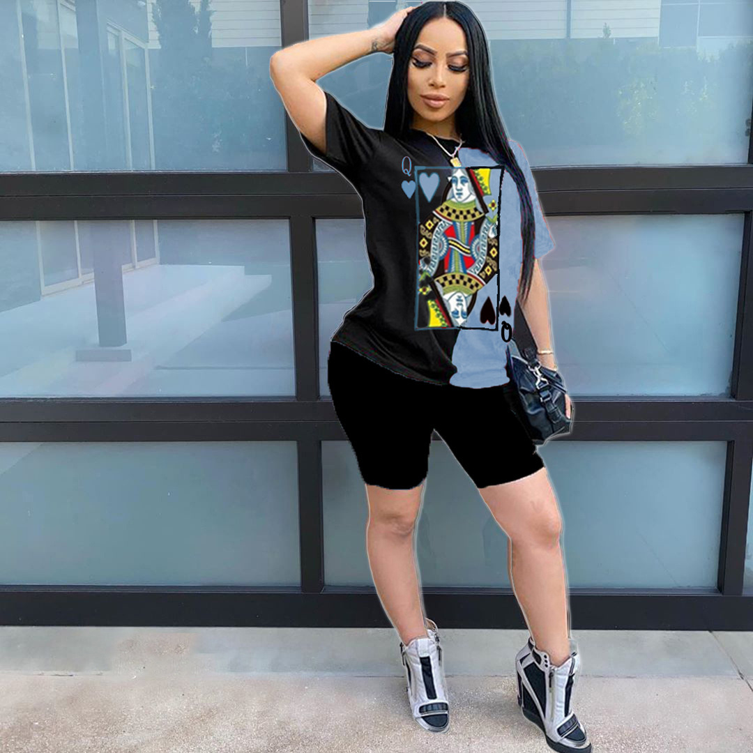 European And American Summer Hot Style Poker Printing Casual T-Shirt