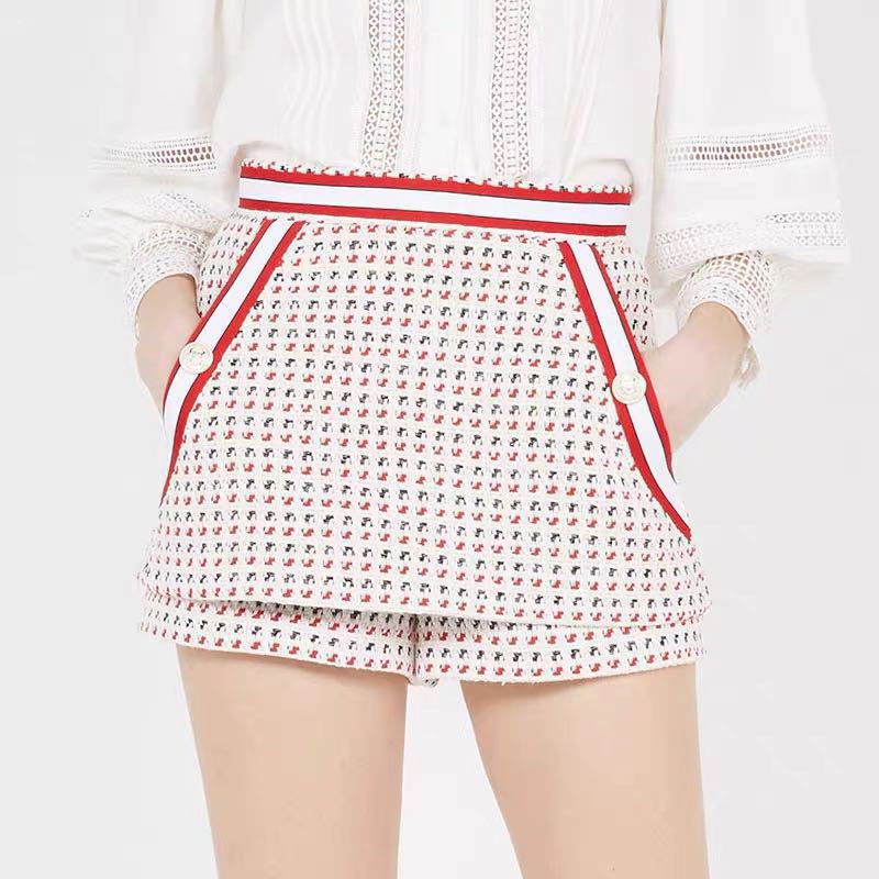 Title 4, Shorts femininos de tweed jacquard listrados co...