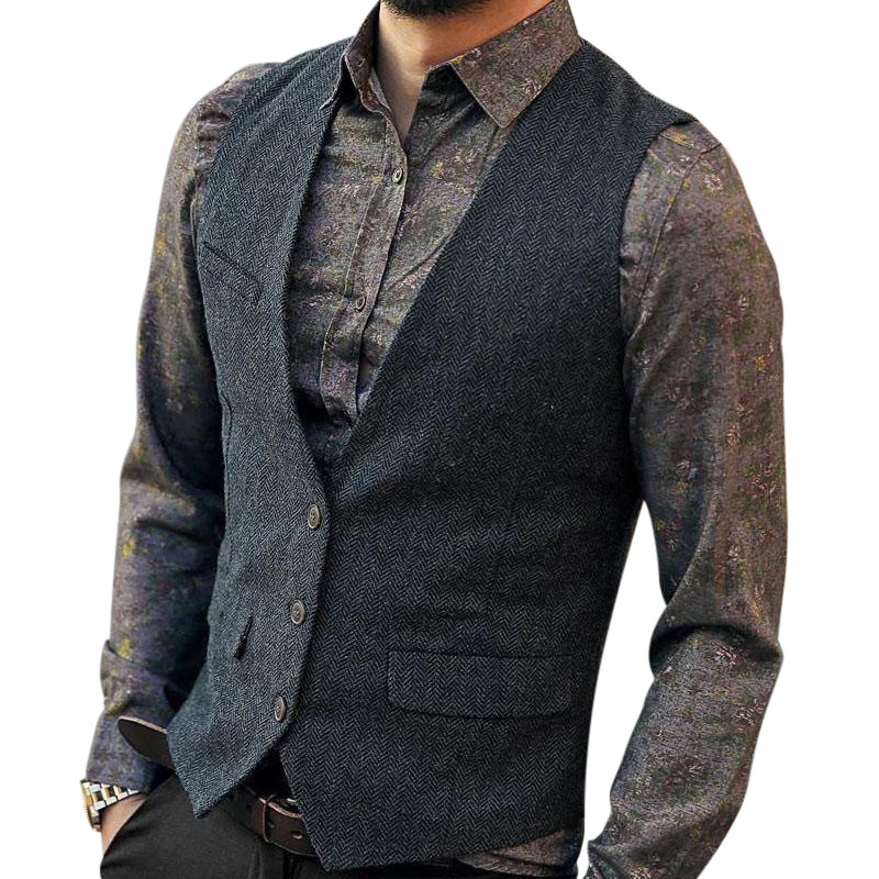 European And American Solid Color V-Neck Single-Breasted Suit Vest