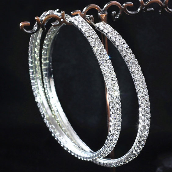 Diamond Double Row Large Circle Earrings
