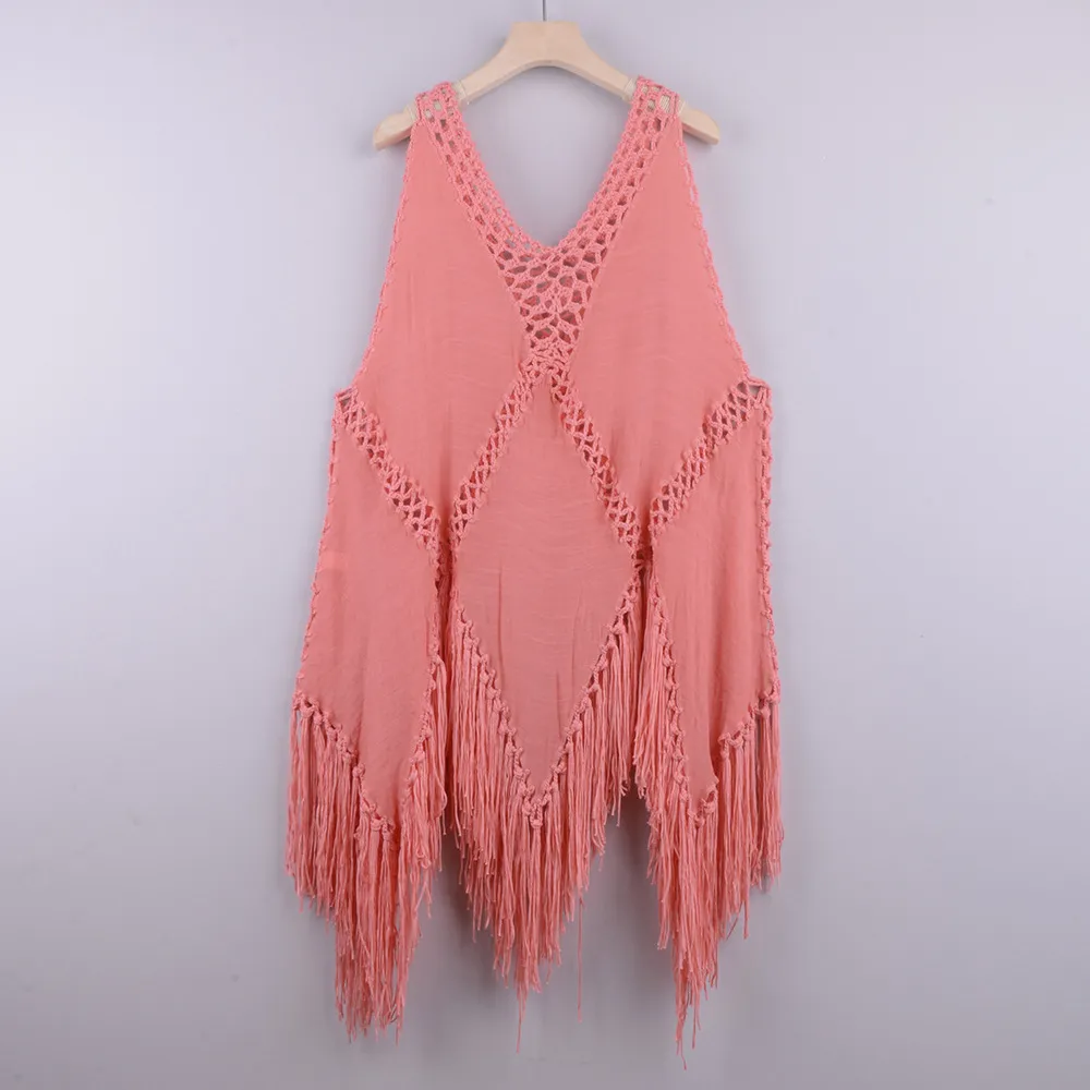 Bikini Cover Up Dress Sexy Bathing Suits Woman Swimsuit Coverups For Swimwear Summer Beach Wear Crochet Beachwear - Red