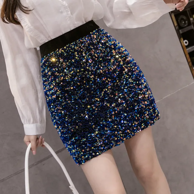 Spring New Small High Waist Sequins Wrapped Hip A Line Short Skirt Casual Slim Skirt Half Length Skirt Women Colorful - Shop at LoveMi