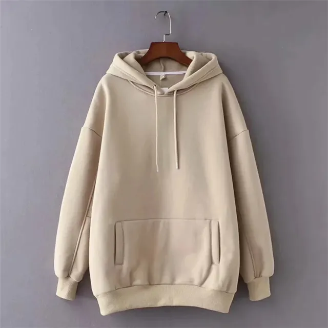 European And American Style Casual All Match Loose And Thin Solid Color Plus Velvet Sweater Khaki - Shop at LoveMi