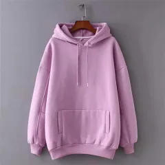 European And American Style Casual All-Match Loose And Thin Solid Colour Plus Velvet Sweater - Pink - View 1