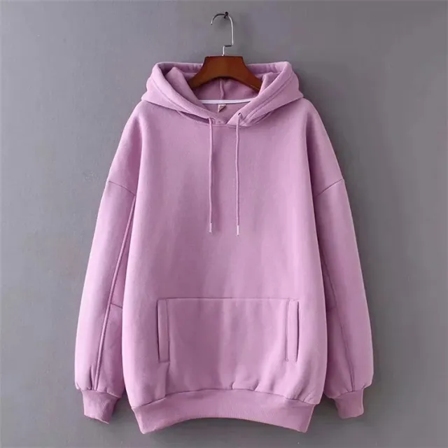 European And American Style Casual All Match Loose And Thin Solid Color Plus Velvet Sweater Pink - Shop at LoveMi