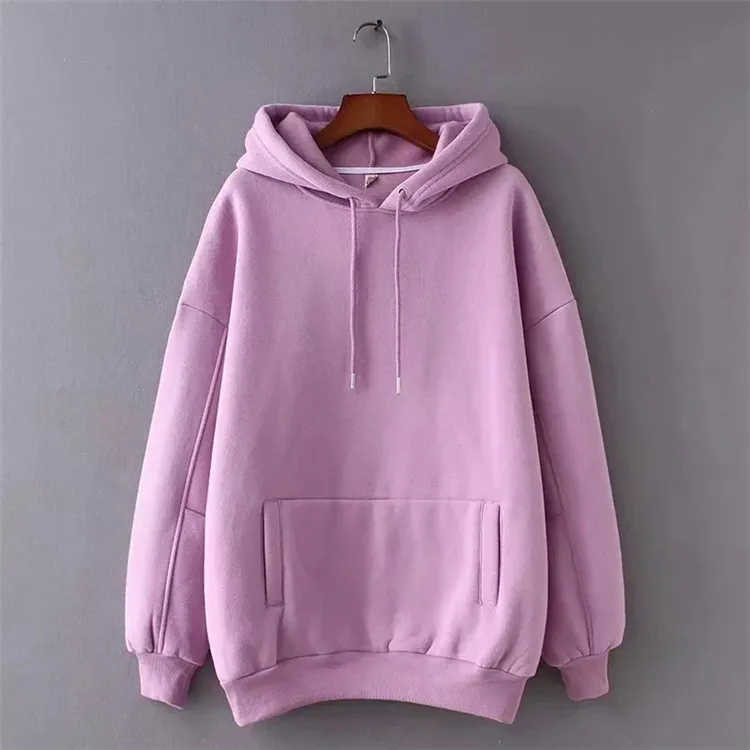 European And American Style Casual All-Match Loose And Thin Solid Color Plus Velvet Sweater - Pink