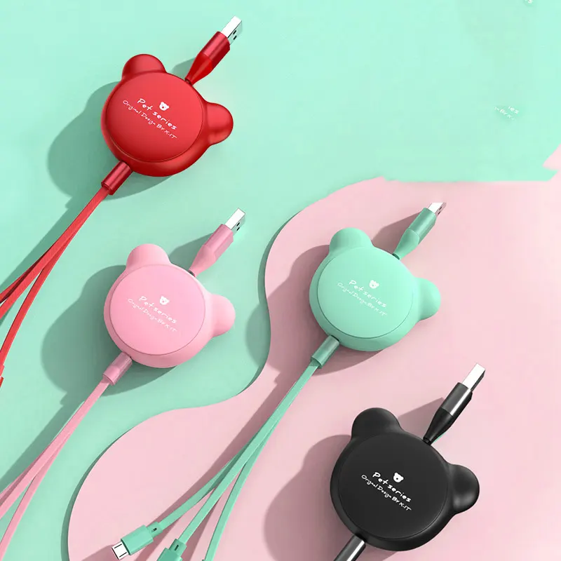 Cute Telescopic Bear with Three Data Cables