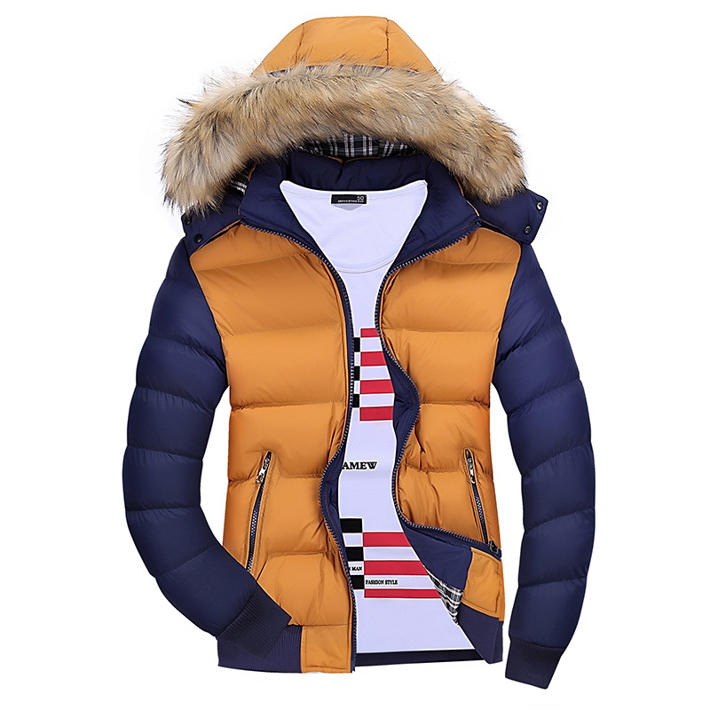 Men's Casual Fur Collar Hooded Cotton Coat