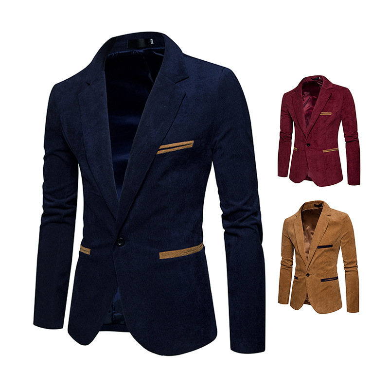 Korean Style Slim-fit Corduroy Color Matching Casual Small Suit Jacket