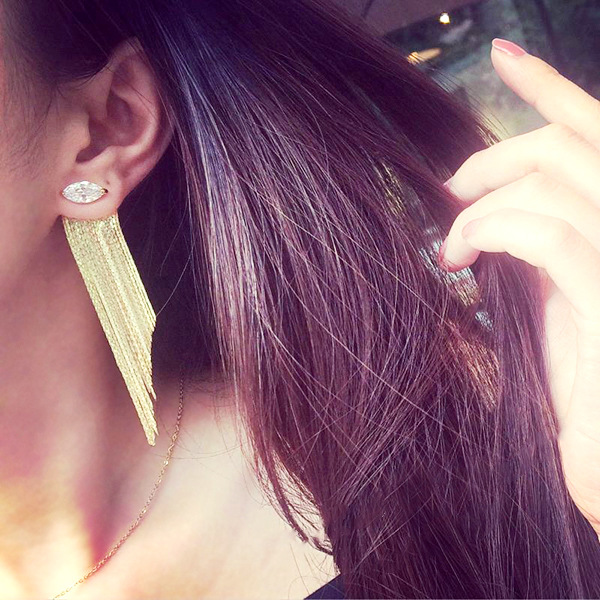 Gold Plated Earrings With Metal Tassel