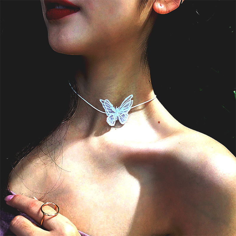 Cross-Border Hot-Selling Choker Short Necklace Female Clavicle Chain Lace Butterfly Collar Neckband Neck Neck Chain Wholesale