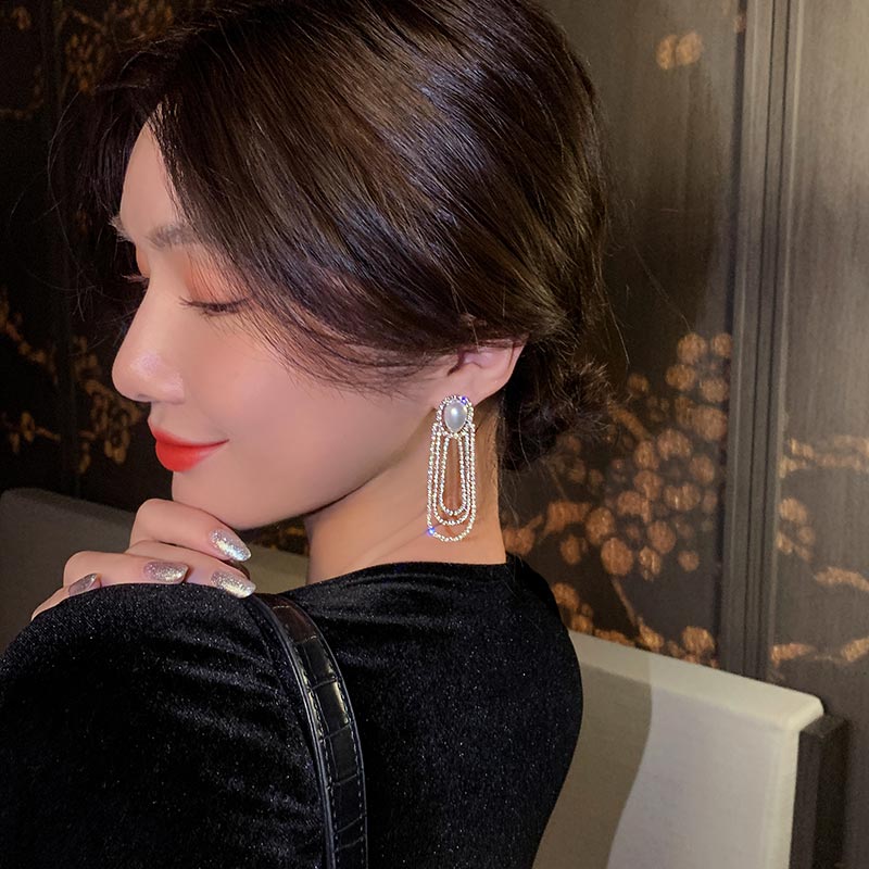 Oval Pearl Earrings New Trendy And Elegant Temperament Multi-Layer Earrings Japanese And Korean Net Red 925 Silver Needle Earrings