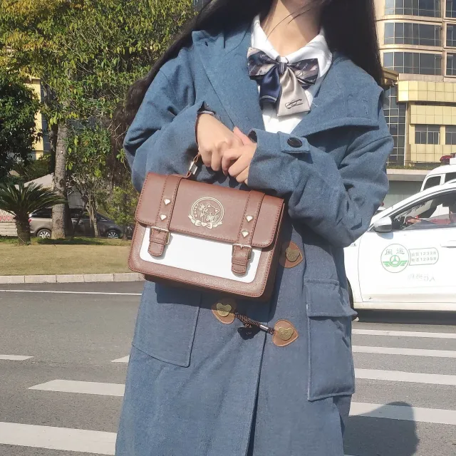 Cat Embroidery Portable Messenger Bag Brown - Shop at LoveMi