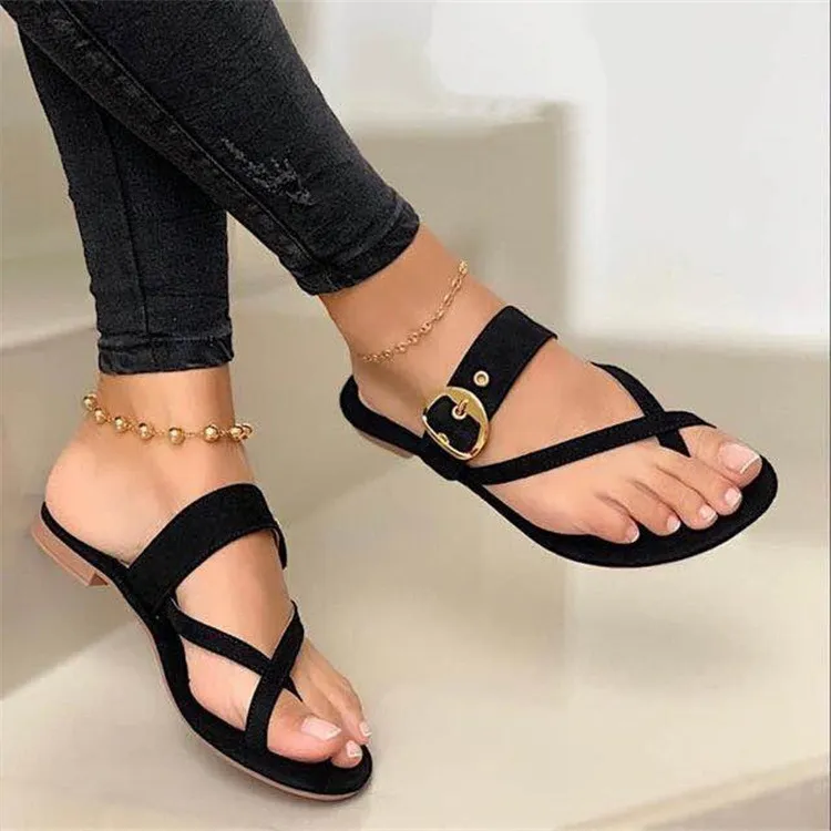 Flat-toed Flat-bottomed Slippers With Outer Slippers - Black