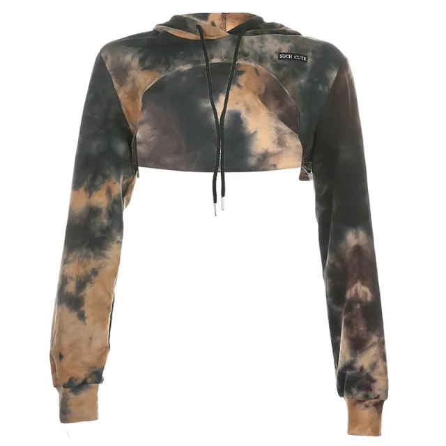 Personalized Tie dye Letters Hooded Sweatshirt Blouse Brown - Shop at LoveMi