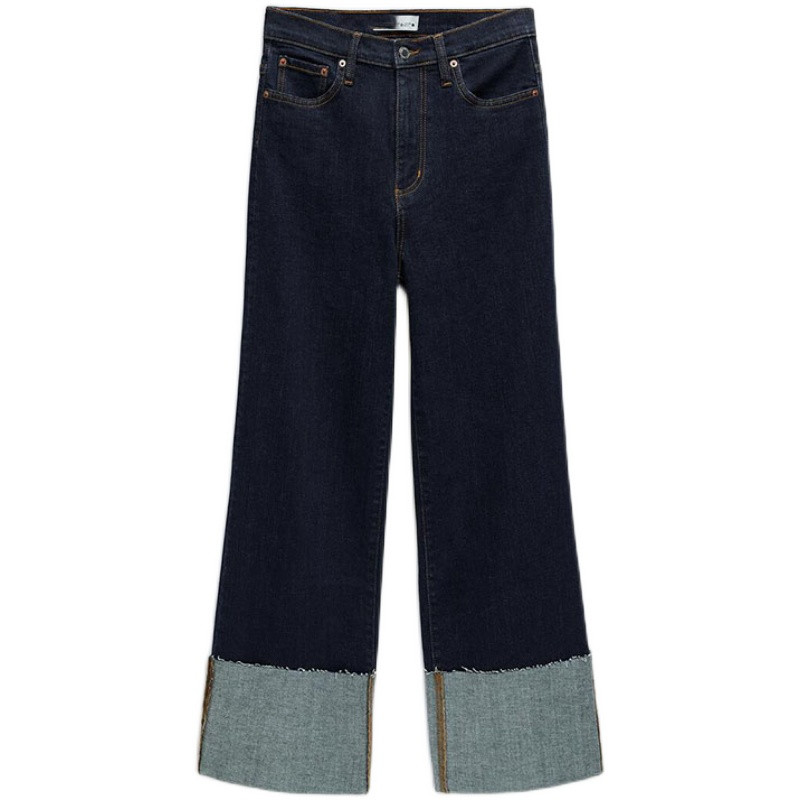 Casual High rise Rolled up Wide leg Jeans Dark Blue - Shop at LoveMi