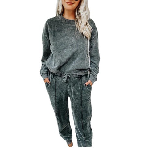 Women's Sports Plain Long Sleeve Two-Piece Suit