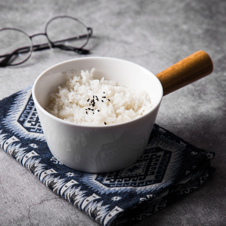 Title 2, Creative Ceramic Rice Bowl With Wooden Handle