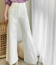 Jeans Zw Premium Marine Straight High-Waist Jeans Featuring Rear Patch Pockets Seamless Hems Front Zip Fly With Top Button - White - View 1