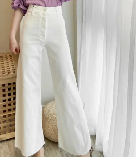 Jeans Zw Premium Marine Straight High-Waist Jeans Featuring Rear Patch Pockets Seamless Hems Front Zip Fly With Top Button - White