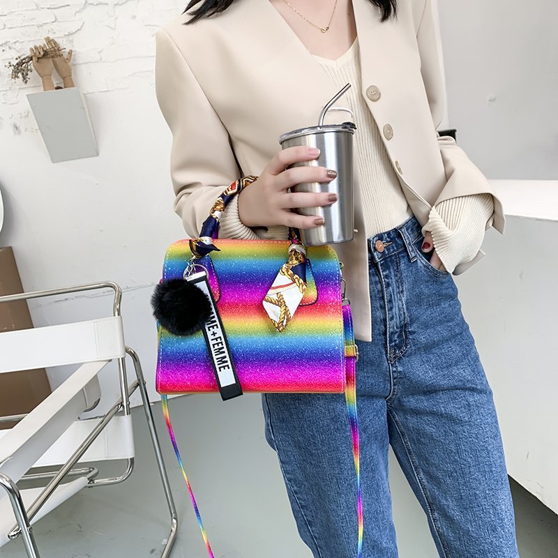Women'S Bag New Fashion Rainbow Colorful Handbag European And American Style Foreign Trade Shoulder Bag Women'S Bag
