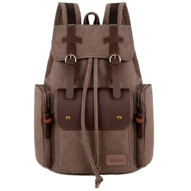Men'S Canvas Backpack Computer Backpack Europe And America Retro Crazy Horse Leather Backpack Men'S Bag Brown - Shop at LoveMi
