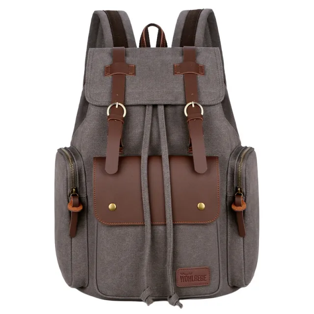 Men'S Canvas Backpack Computer Backpack Europe And America Retro Crazy Horse Leather Backpack Men'S Bag Gray - Shop at LoveMi