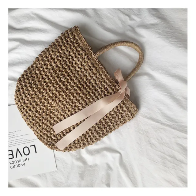 Ladies straw Woven One shoulder Shopping Hand woven Bag Khaki - Shop at LoveMi