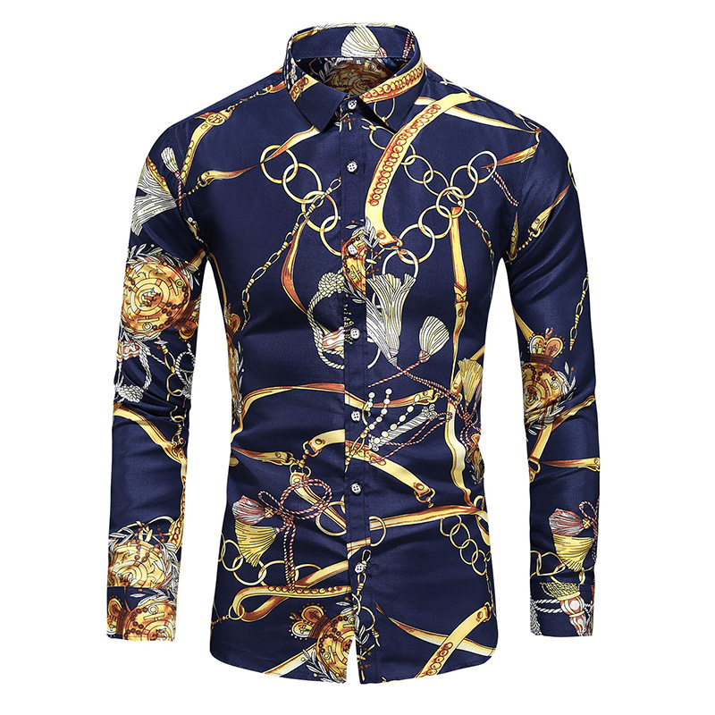 Title 3, Camisa de manga larga estampada para hombre sim...