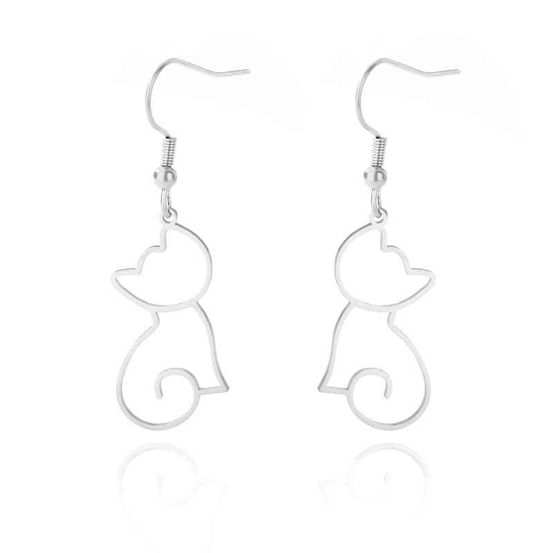 Stainless Steel Cat Cartoon Hollow Earrings