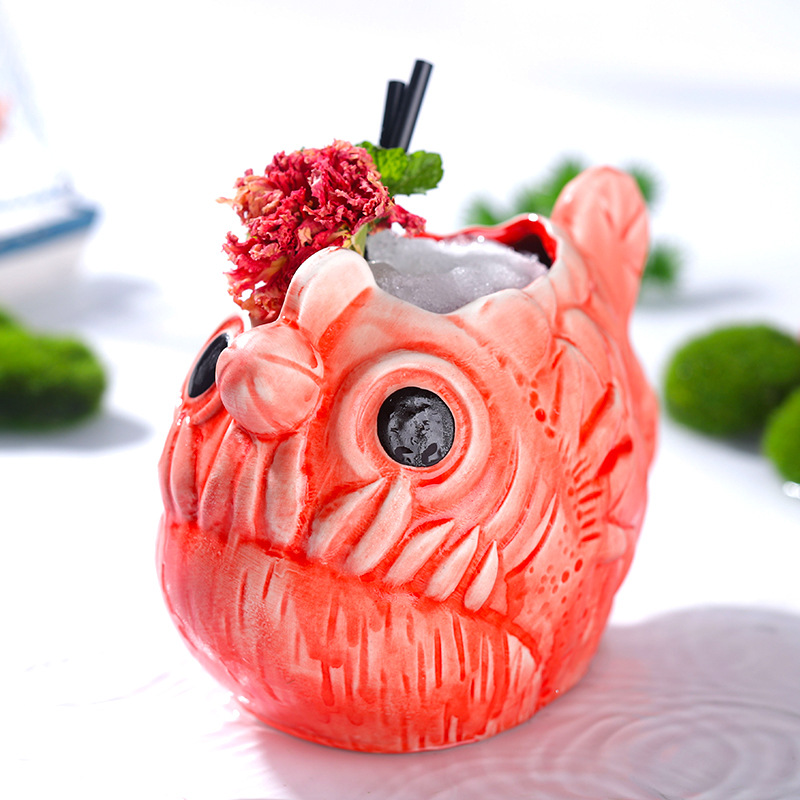 Ins Net Red Piranha Stoneware Cup Creative Personality Ceramic Cup Bar Cocktail Glass Cute Lantern Fish Wine Glass