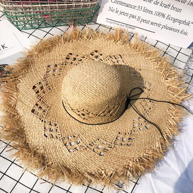 Women Summer Natural Raffia Straw Hat Girl Fashion Ribbon Floppy Shading Panama Wide Brim Sun Hats Vacation Travel Beach Hat Photo Color - Shop at LoveMi