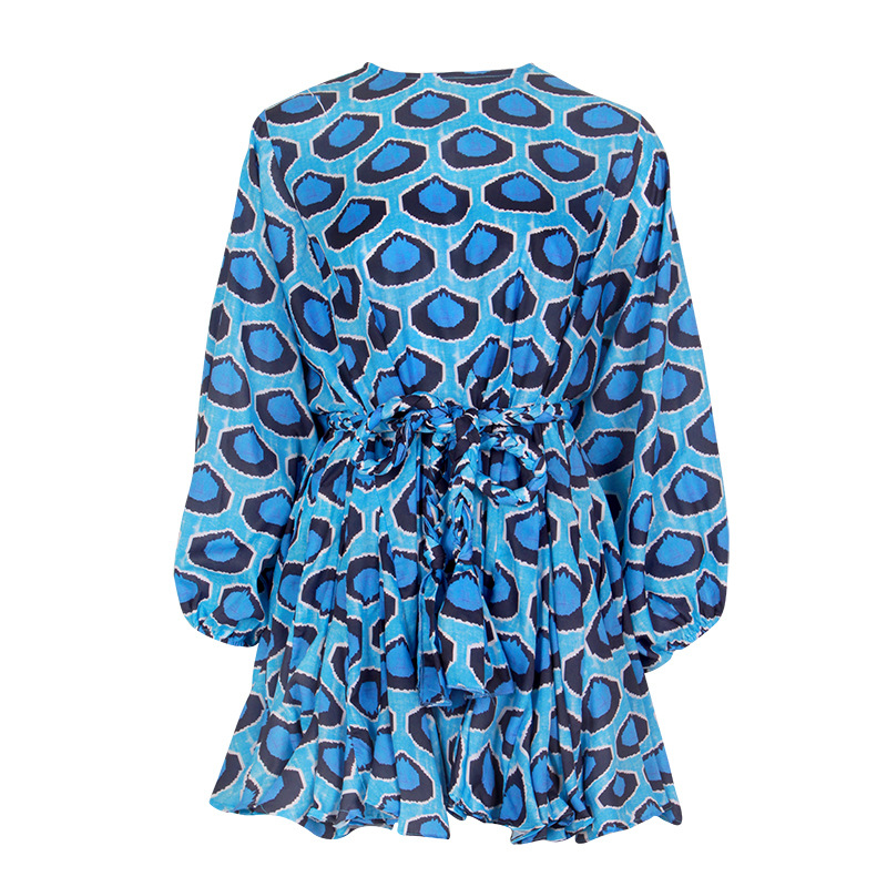 Patchwork Printed Lantern Sleeve Holiday Dress