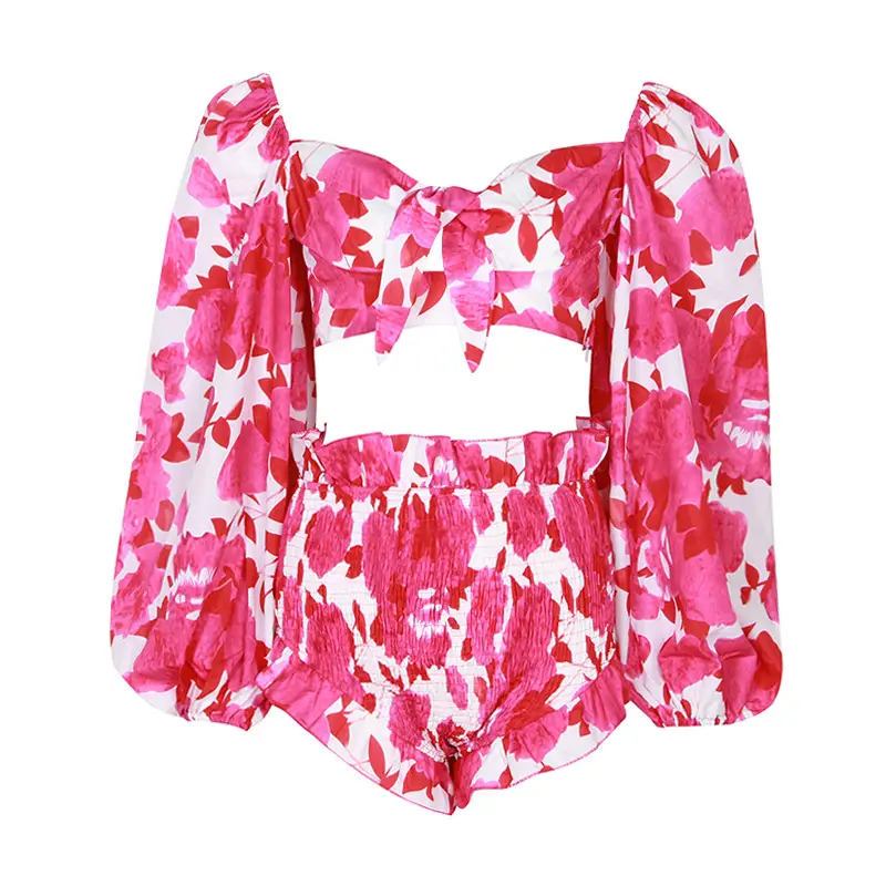 Two-Piece Short Shirt Stretch Waist Shorts