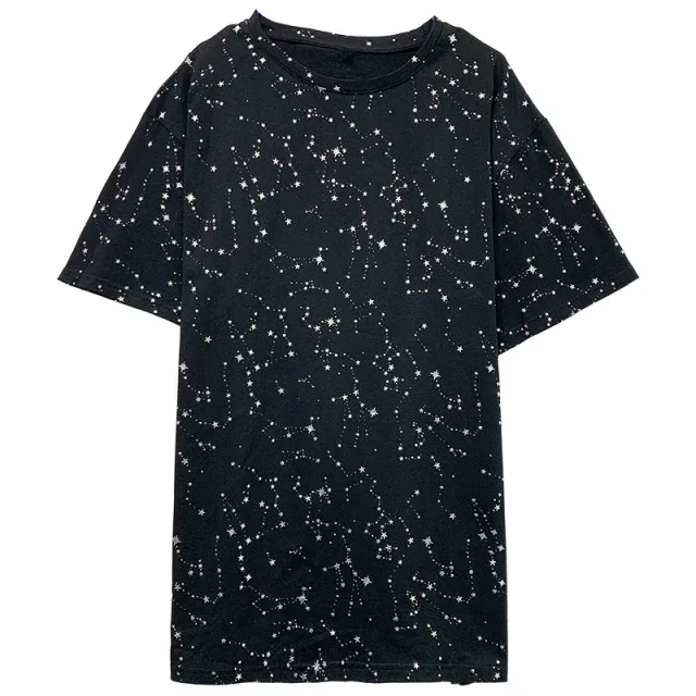 Golden Starry Sky Full Of Graffiti Skew Eagle Lovers Short Sleeves Gold - Shop at LoveMi