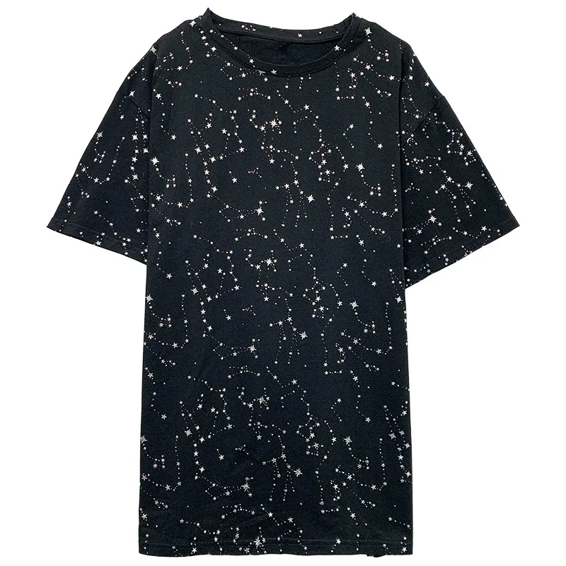 Golden Starry Sky Full Of Graffiti Skew Eagle Lovers Short Sleeves - Gold
