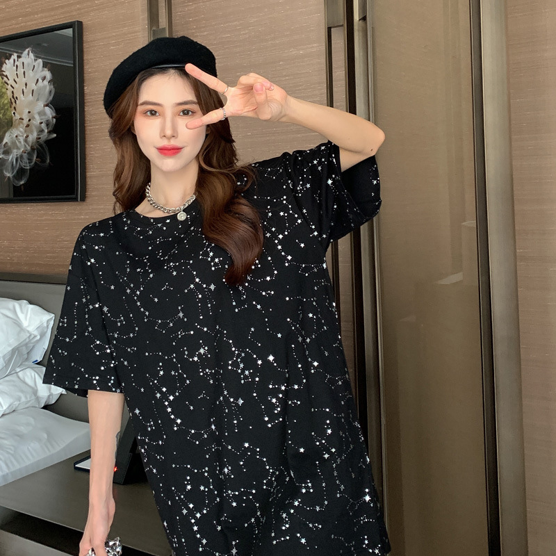 Golden Starry Sky Full Of Graffiti Skew Eagle Lovers Short Sleeves