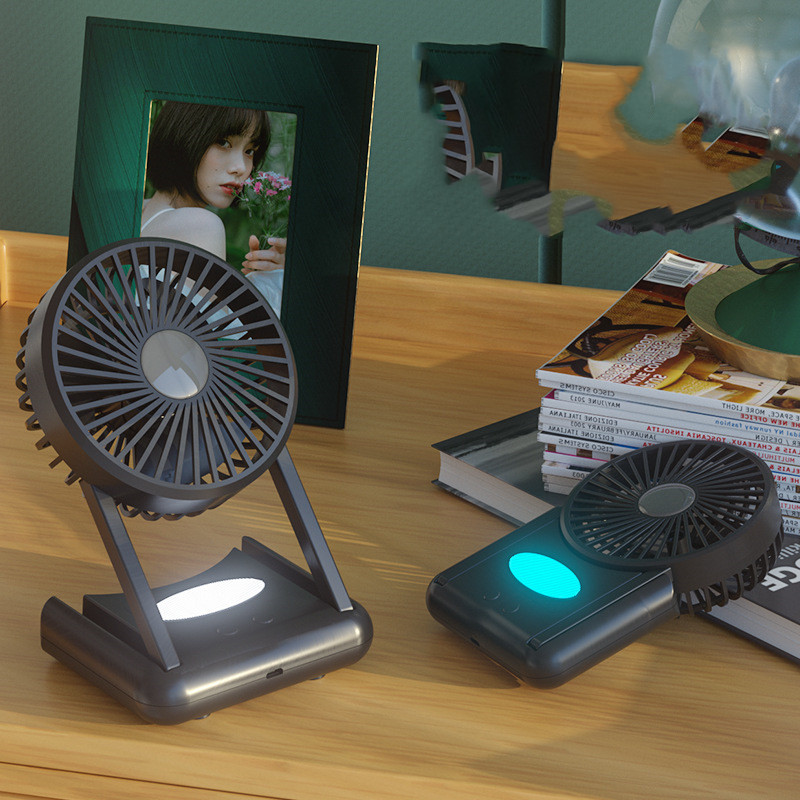 23 Hours Mini Silent Handheld Fan LED Night Light Fan Desktop Folding Small Electric Fan Portable Fan — foto 3